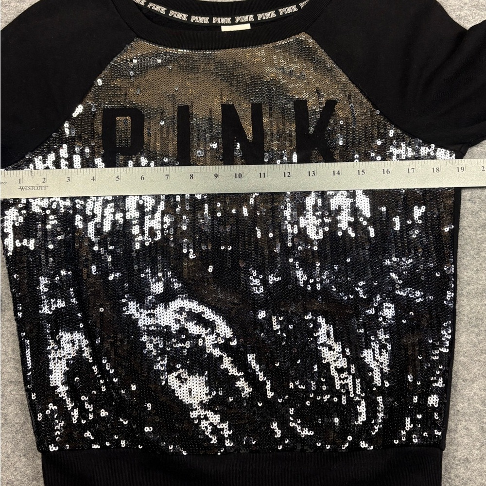 Vintage Victoria's Secret PINK Bling Sequin Sweatshirt Black Silver - Picture 3 of 5